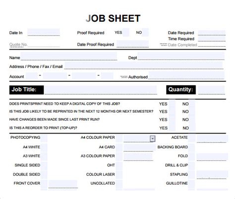 Free 13 Sample Job Sheet Templates In Pdf Ms Word