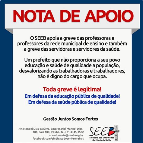 Nota De Apoio Greve Dos Professores E Servidores Da Sa De Seeb