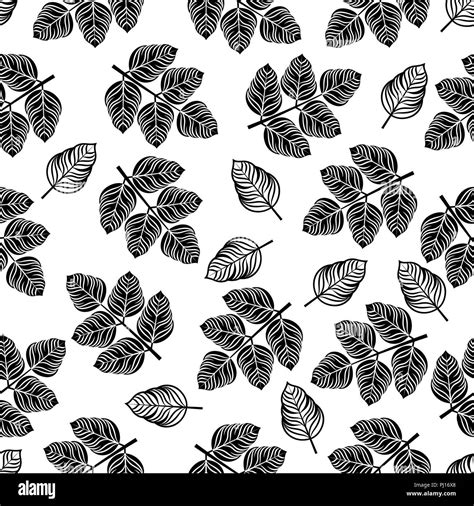 Seamless Pattern With Black Leaves Vector Illustration Stock Vector Image And Art Alamy