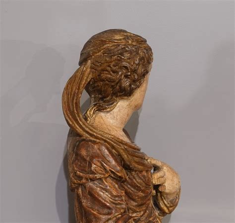 Proantic Buste De Femme En Bois Polychrome D Poque Xviii