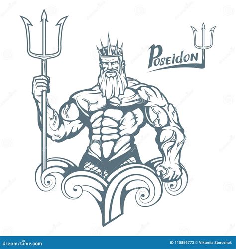 Poseidon Poseidon Dibujado Mano Cabeza De Neptuno Ilustración del