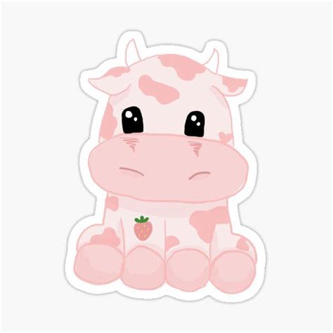 A Cute Pink Cow Sitting Down Sticker