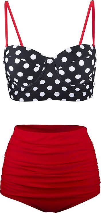 Angerella Women Retro Vintage Underwire High Waisted Bathing Suits Bikini Set Amazon Co Uk