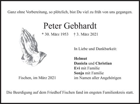 Traueranzeigen Von Peter Gebhardt Trauer Merkur De