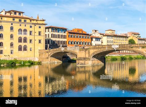 Colorful Old Buildings Line The Arno River In Florence Italy Stock