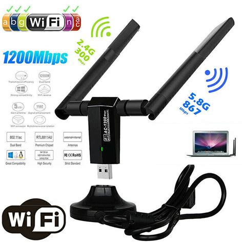 1200mbps Wireless Long Range Ac1200 Dual Band 5ghz Usb 30 Wifi Adapter Antennas Ebay