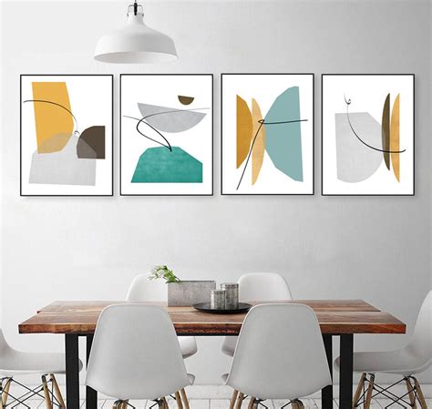 Scandinavian Poster Set Of 4 Prints Abstract Shapes Art Etsy