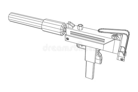 Submachine Gun Modern Firearms Pistol with Silencer Stock Illustration - Illustration of side ...