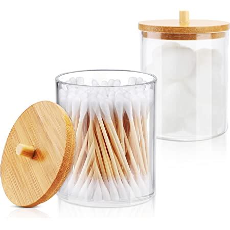 Amazon TCJJ 2 Pack Acrylic Qtip Holder Dispenser Jars With Bamboo