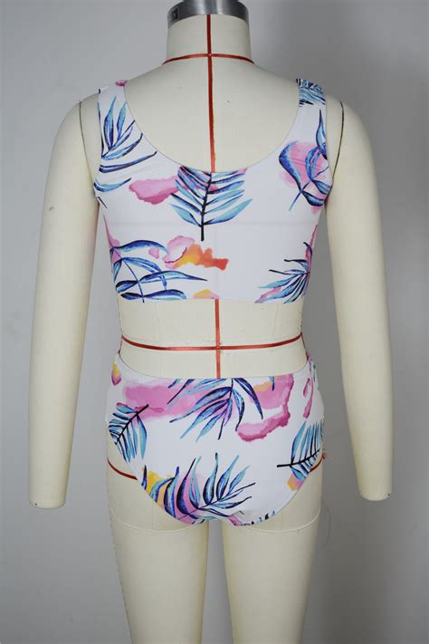 Latest Custom Hot Sexy Girls Print Color Circle Button Split Swimsuit Bikini China Girl