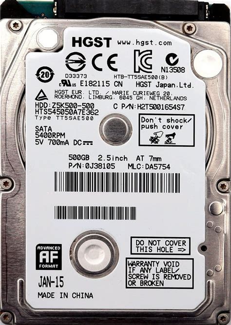 Hitachi HGST 500GB 2.5" HDD 5400 RPM 8MB SATA Z5K500-500 0J38105 Laptop ...