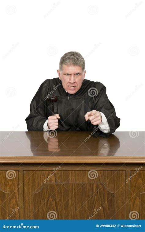 Mean Angry Law Judge With Sneer Isolated On White Royalty Free Stock