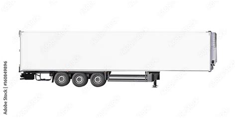 White Parked Semi Trailer Isolated On White Background Cargo Truck