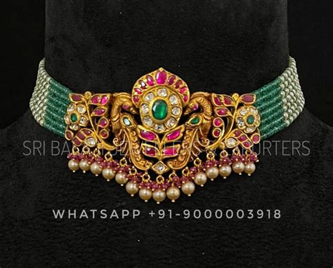 Pearl And Emerald Beads Choker With Peacock Kundan Pendant