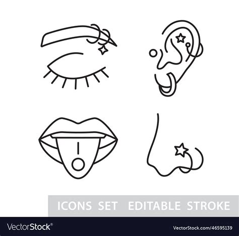 Piercing Jewel Icons Set Face Body Pierce Jewelry Vector Image