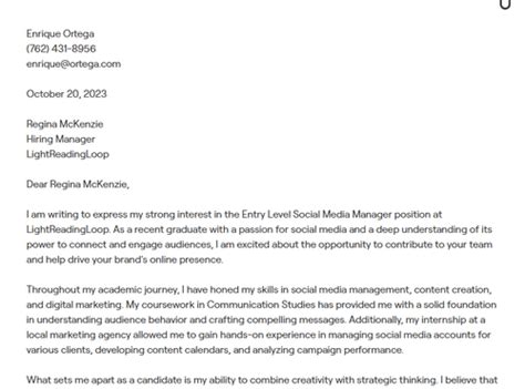 Entry Level Social Media Manager Cover Letter Example Free Template