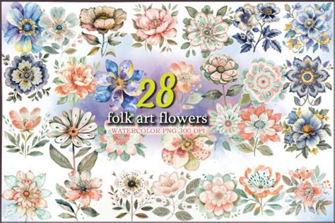 Folk Art Flowers Watercolor Clipart Gr Fico Por Md Shahjahan Creative