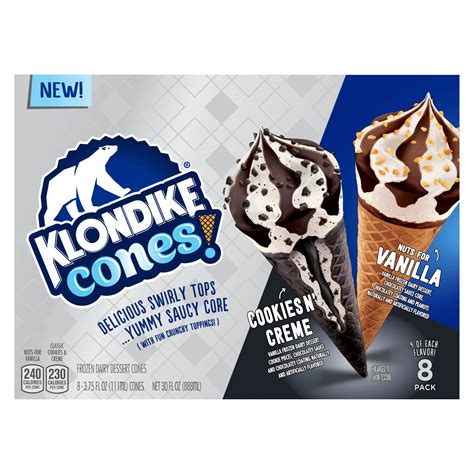 Klondike Frozen Dairy Dessert Cone Cookies N Cream And Nuts For Vanilla