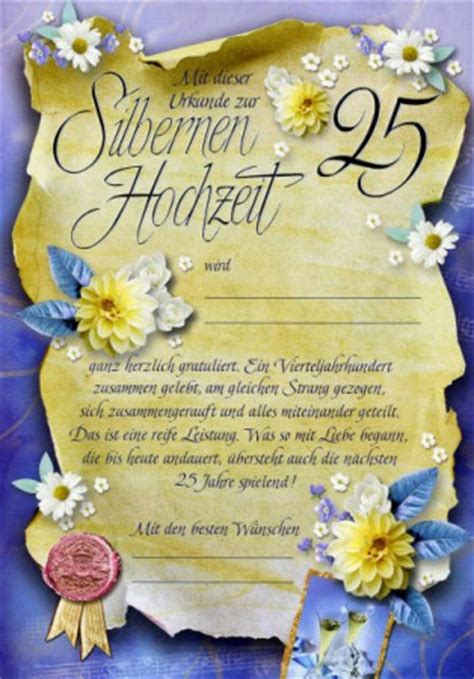 Silberhochzeit Grußkarte Urkunde 25 Zur Silberhochzeit herzliche