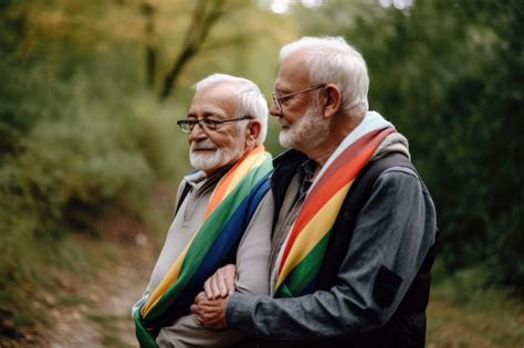Premium AI Image Shot Of A Senior Gay Couple Holding Hands And Embracing In The Outdoors