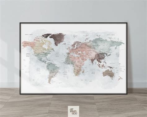 World Map Pastel 4 Globe Phases Poster Art Prints Vicky