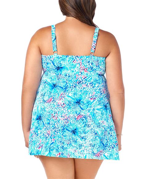 Swim Solutions Plus Size Printed Tiered Tummy Control Swim Dress