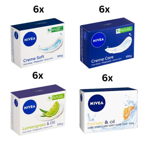 6 X Nivea Soap 100g Soap Bars Creme Soft Creme Care Lemongrass And Oil