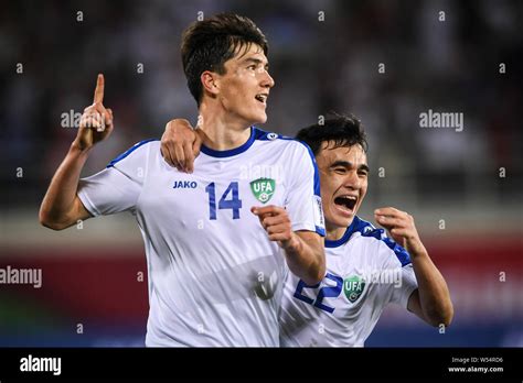 Eldor Shomurodov Of Uzbekistan National Football Team Celebrates After