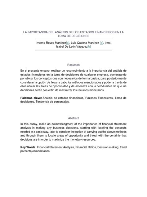 La Importancia Del Análisis De Los Estados Financieros En La Toma De