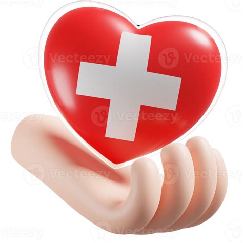 Switzerland Flag With Heart Hand Care Realistic D Textured Png