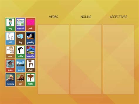 Nouns Adjectives Verbs Categorize