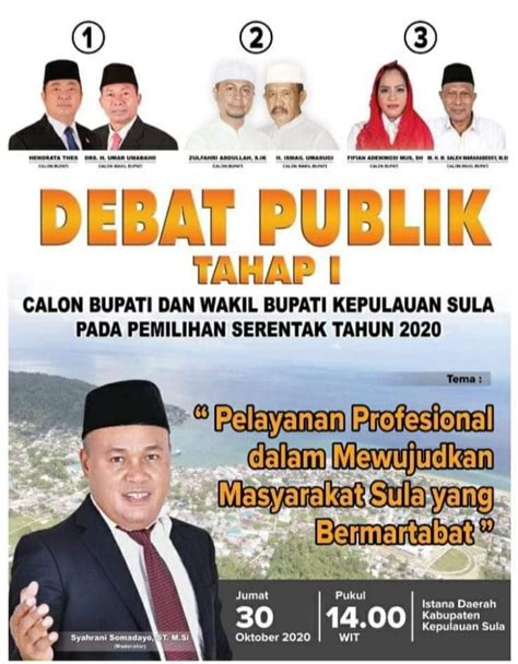 Besok Tiga Paslon Pilbup Kepulauan Sula Debat Publik Putaran Pertama