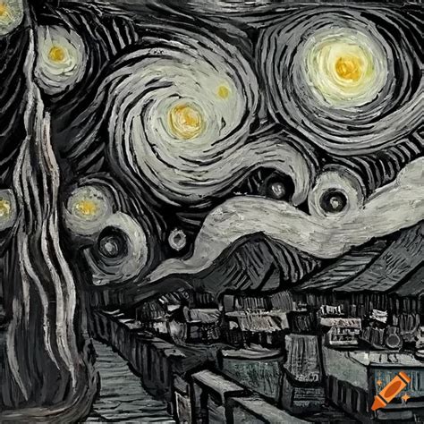 Vincent Van Gogh S Classic Masterpiece Starry Night Black And White On