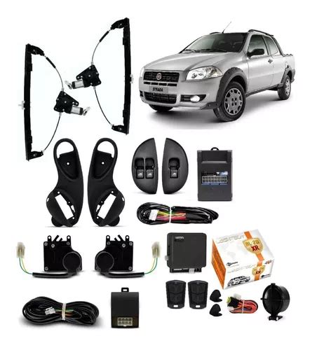 Kit Vidro Eletrico Fiat Strada Cabine Dupla Trava E Alarme