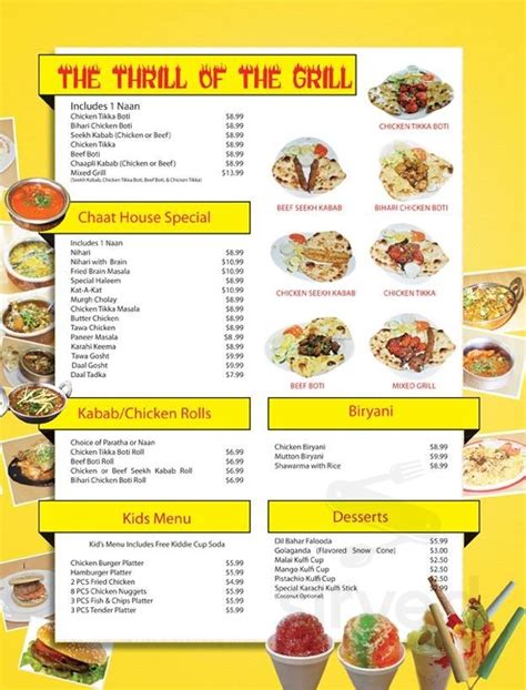 Chaat House menu in Orlando, Florida, USA