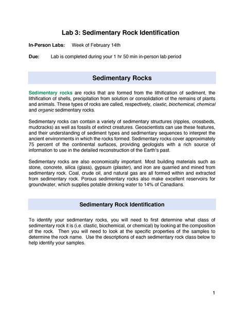 Pre Lab Reading Lab 3 Sedimentary Rocks Lab 3 Sedimentary Rock