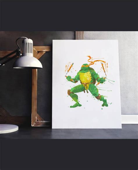 Ninja Turtles Watercolor Print TMNT Art Michelangelo Poster Etsy