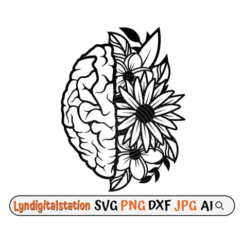 Floral Brain Svg Brain Clipart Human Anatomy Cut File Blossom Brain