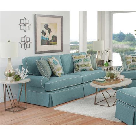 American Furniture Classics Coastal Aqua Series Sofa With Four Accent Pillows Hayneedle