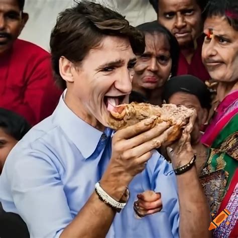 Justin Trudeau Enjoying A Steak Meal In India On Craiyon