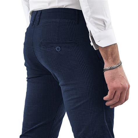 Pantaloni uomo slim fit casual eleganti cotone Tasca Americana Quadri ...
