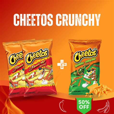 Cheetos Crunchy Flamin Hot And Cheddar Jalapeno Chips 226g 3 Darab Pack