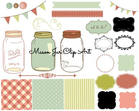 Mason Jars With Labels Clip Art Printable Digital Download