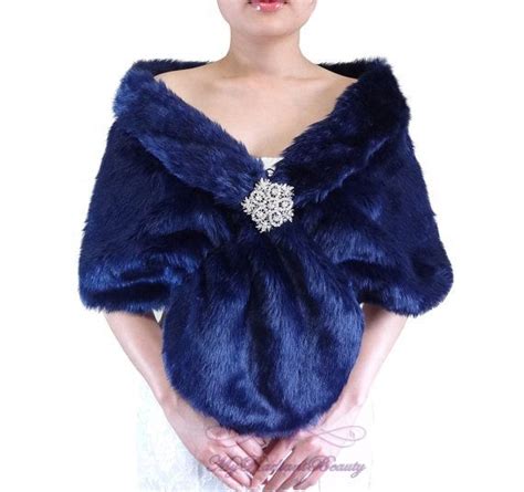 Faux Fur Stole Navy Blue Faux Fur Wrap Bridal Shrug Fur Shawl Faux Fur Shrug Wedding Stole