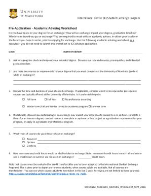 Fillable Online Pre Application Academic Advising Worksheet Fax Email