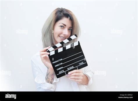 Junge Blaue Augen Blonde Frau Schauspielerin Vorsprechen Mit Film
