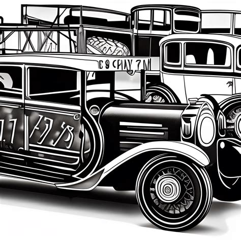 1920s Vintage Junkyard Cars Coloring Page Black And White Creative