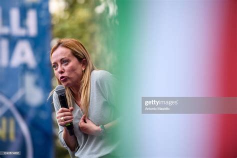 Fratelli d'Italia Leader Giorgia Meloni delivers her speech during ...