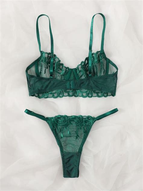 Embroidered Mesh Underwire Lingerie Set For Sale Australia New Collection Online SHEIN Australia