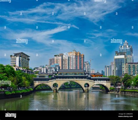 Famous Landmark Of Chengdue Anshun Bridge Over Jin River Chengdue